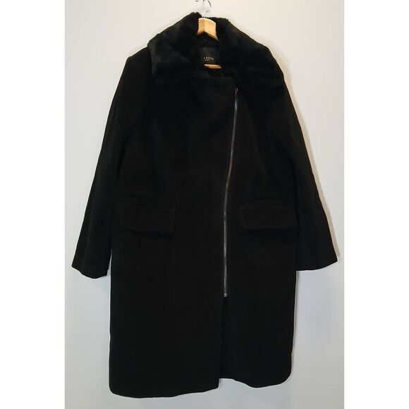 Talbots womens size 18w long wool coat black fur collar wimter jacket - Picture 4 of 9